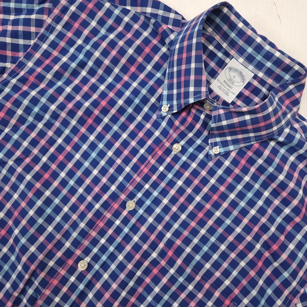 brooks brothers regent shirt Men's large short sleeve Multicolor Plaid Cotton